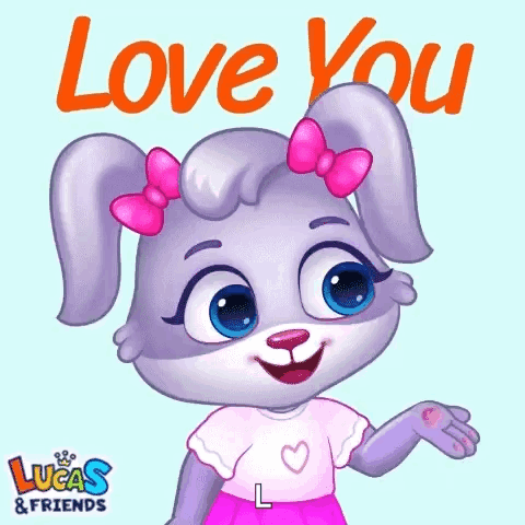 Cartoon Rabbit With Pink Bow Saying Love You