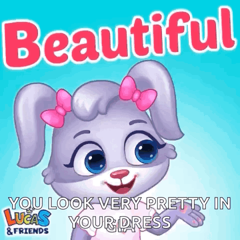 Cartoon Rabbit With Pink Bow Says Beautiful GIF