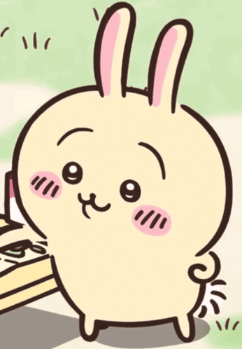 Cartoon Rabbit with Pink Ears Eating