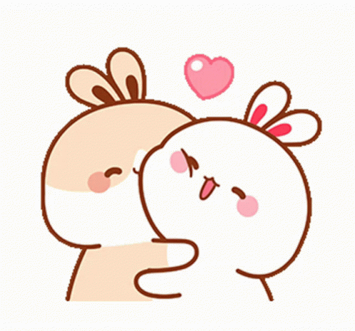 Cartoon Rabbits Cute Kiss GIF