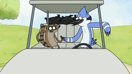 Cartoon Raccoon in Golf Cart