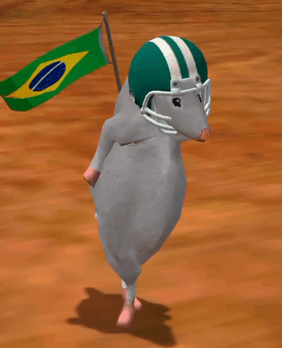 Cartoon Rat With Football Helmet Holding Flag GIF
