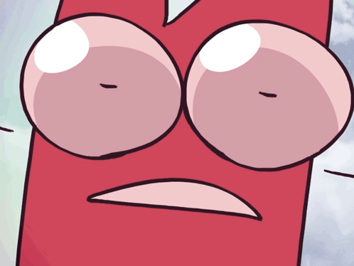 Cartoon Red Block With Big Eyes and Sad Face