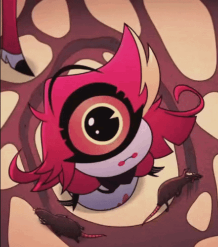 Cartoon Red Hair Big Teeth Laying on Table