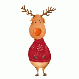Cartoon Reindeer In Red Snowflake Sweater GIF