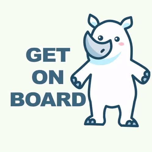 Cartoon Rhino Saying Get On Board GIF