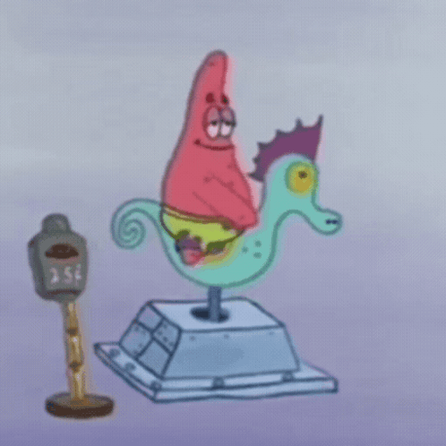 Cartoon Riding Seahorse Next to Parking Meter