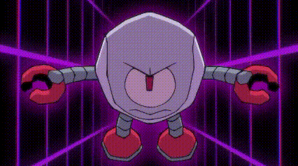 Cartoon Robot in Dark Room with Purple Lights