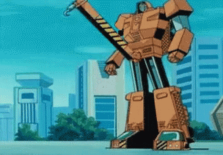 Cartoon Robot Standing in Front of City