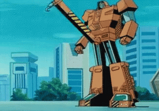 Cartoon Robot Standing in Front of City