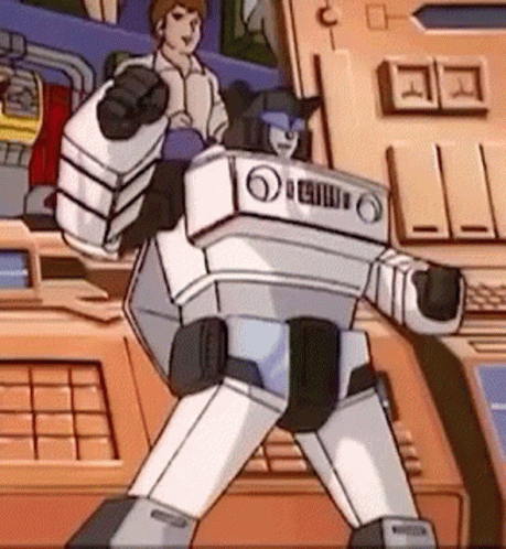 Cartoon Robot Standing in Front of Control Panel