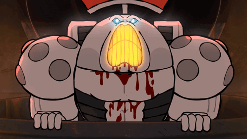Cartoon Robot With Blood Dripping From Mouth