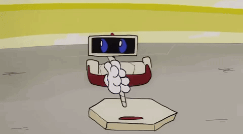 Cartoon Robot with Blue Eyes and White Arms