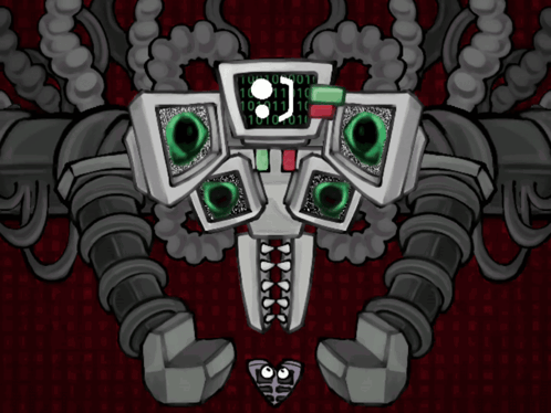 Cartoon Robot With Number 8 on Face