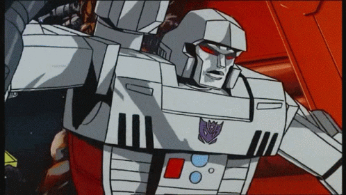 Cartoon Robot With Purple and Blue Badge