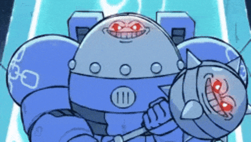 Cartoon Robot With Red Eyes and Sword