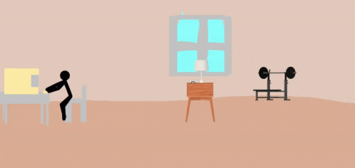 Cartoon Room With Table And Barbell GIF