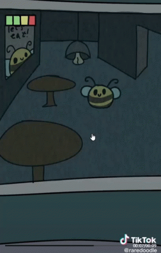 Cartoon Room With Tables And Let's Eat Sign GIF