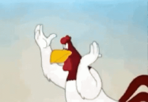 Cartoon Rooster on Hill With Mouth Open