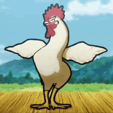 Cartoon Rooster Standing With Wings Spread