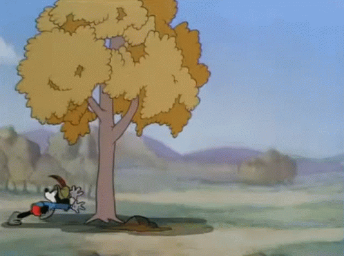 Cartoon Running Away From Tree Blown by Wind
