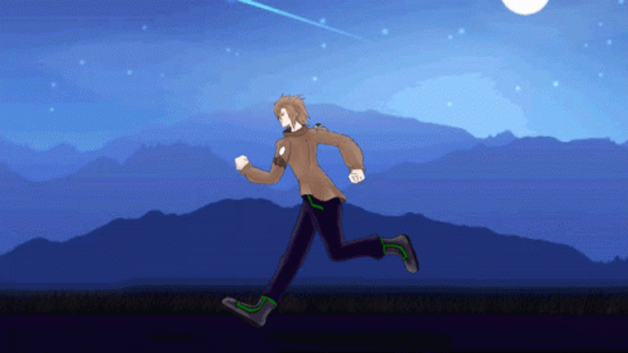 Cartoon Running Man Blue Night Sky GIF