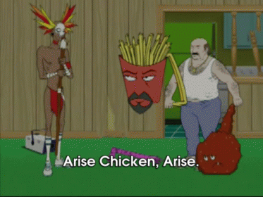 Cartoon Saying Arise Chicken Arise With Two Men GIF