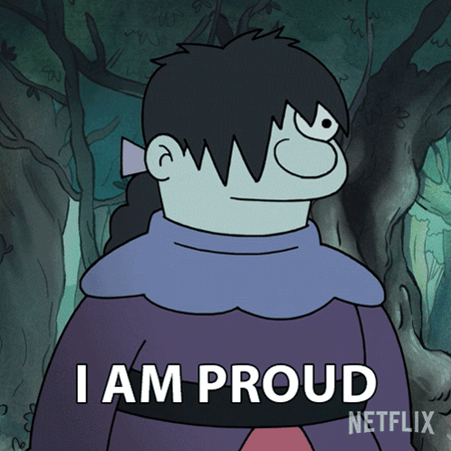 Cartoon Saying I Am Proud In Forest GIF