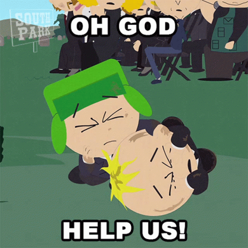 Cartoon Saying Oh God Help Us in Black