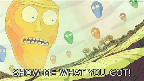 Cartoon Saying Show Me What You Got With Flying Skulls GIF