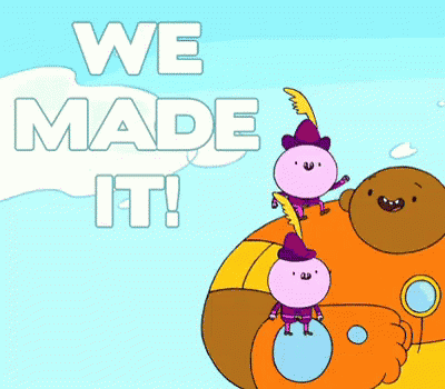 Cartoon Saying We Made It With Bear and Pink Characters
