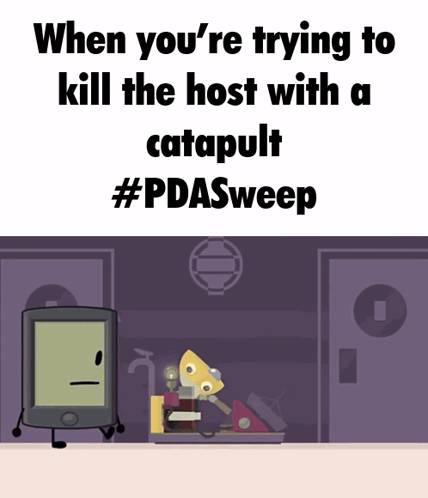 Cartoon Saying When You Try To Kill Host With Catapult GIF