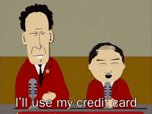 Cartoon Says I'll Use My Credit Card In Front of Two Men