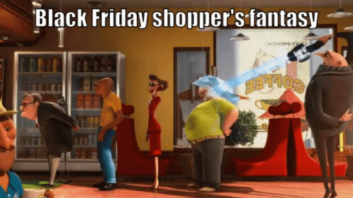 Cartoon Scene Black Friday Shopper's Fantasy