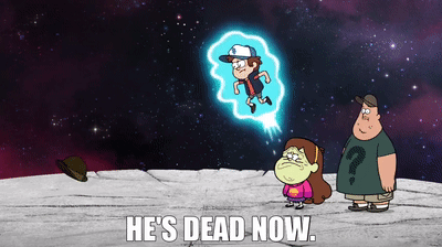Cartoon Scene with He's Dead Now