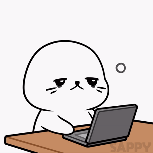 Cartoon Seal at Table With Laptop Sappy