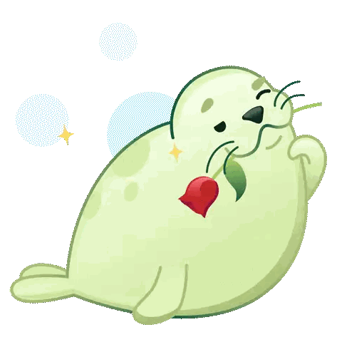 Cartoon Seal Holding Red Rose