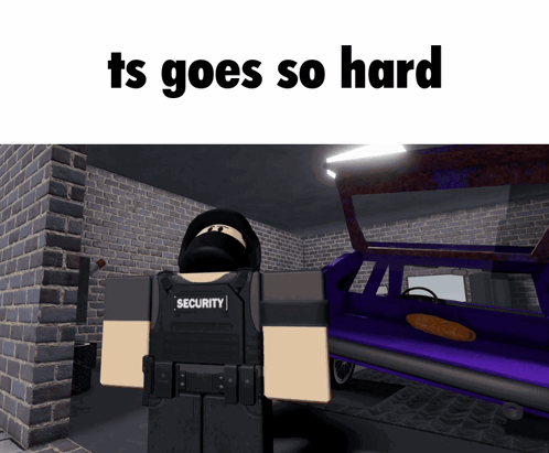 Cartoon Security Guard in Front of Purple Car