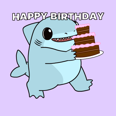 Cartoon Shark Holding Three Cakes With Happy Birthday