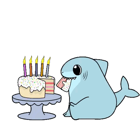 Cartoon Shark Next to Birthday Cake