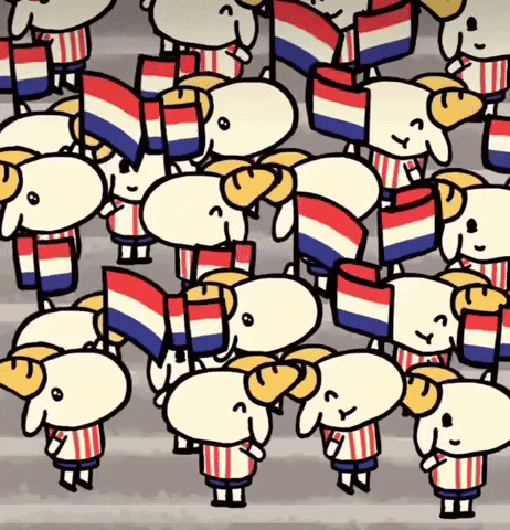 Cartoon Sheep Holding Flags