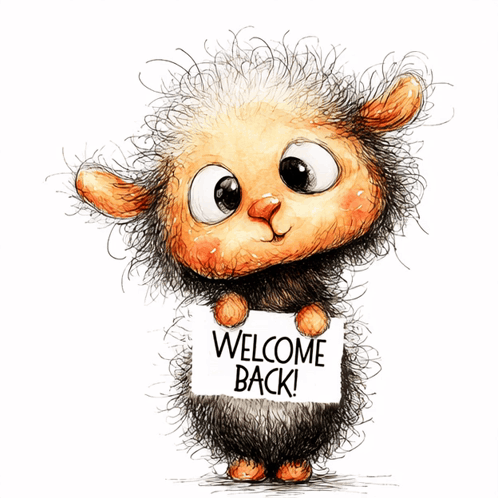 Cartoon Sheep Holding Welcome Back Sign
