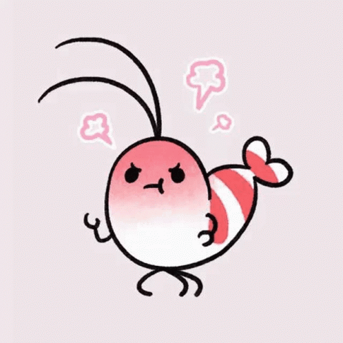 Cartoon Shrimp with Heart Shaped Tail and Speech Bubbles
