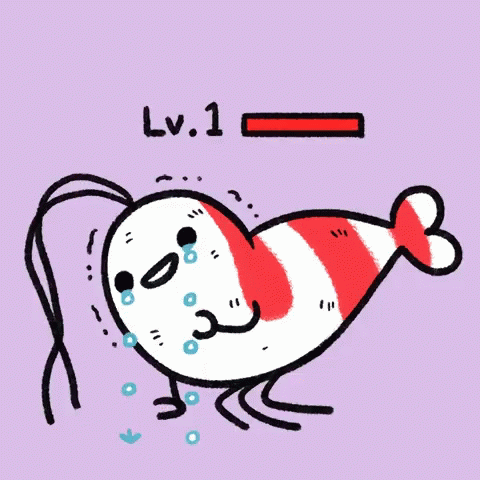 Cartoon Shrimp With LV.1 Bar GIF