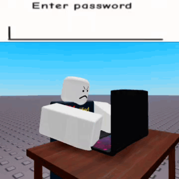 Cartoon Sitting At Desk With Laptop And Enter Password Sign GIF