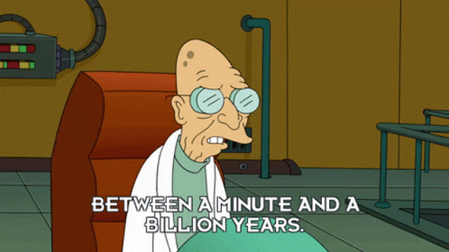 Cartoon Sitting Between A Minute And A Billion Years GIF