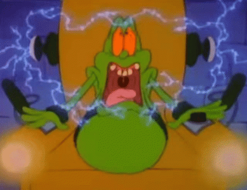 Cartoon Sitting in Chair With Lightning From Mouth