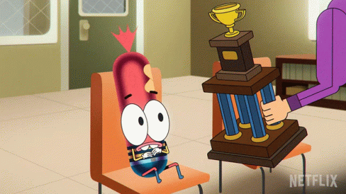 Cartoon Sitting Next to Netflix Trophy