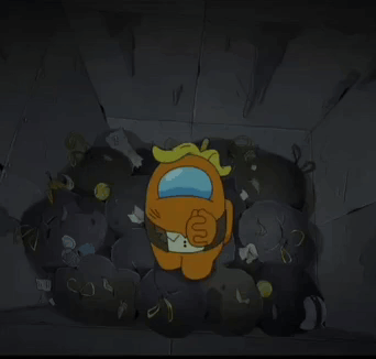 Cartoon Sitting on Pile of Trash Bags