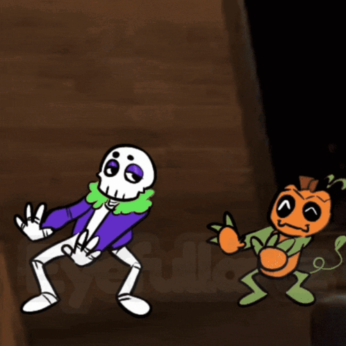 Cartoon Skeleton And Pumpkin Dancing GIF